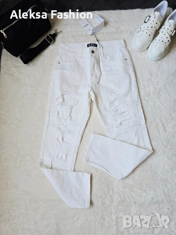 Дамски бял панталон с накъсан ефект , снимка 9 - Панталони - 46229571