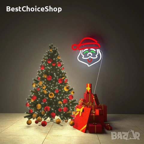 Неонова табела Дядо Коледа, стенна декорация – Многоцветен, снимка 6 - Декорация за дома - 53913496