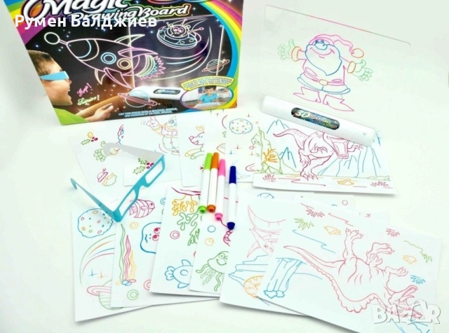 Магическа, светеща 3D дъска за рисуване с цветни маркери, снимка 5 - Други - 53114178