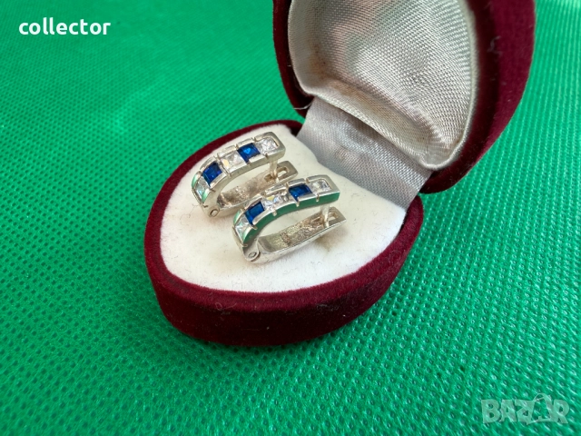 Чифт сребърни обеци с полускъпоценни камъни. №7753, снимка 2 - Обеци - 52814397