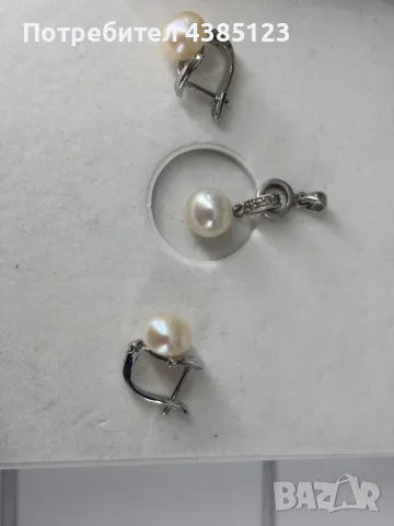 Сребърни обеци с перли и висулка, снимка 3 - Обеци - 49636851