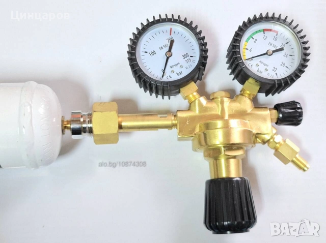 Азот 95 Водород 5 бутилка 110bar с обем 950мл./950 cm³. Редуцир-вентил 16bar, накрайник клима 
