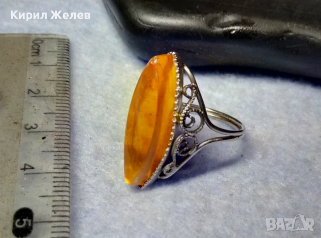 НИКЕЛИРАН РУСКИ КЕХЛИБАРЕН ПРЪСТЕН от БЛАГОРОДНА СТОМАНА ФИЛИГРАНЕН РЕТРО АРТ МОДЕЛ 50201, снимка 7 - Пръстени - 51279591