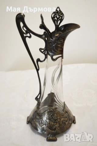  СТАРИННА каничка за вино СЕЦИСИОН СРЕБРО 800 проба, снимка 8 - Антикварни и старинни предмети - 54169179