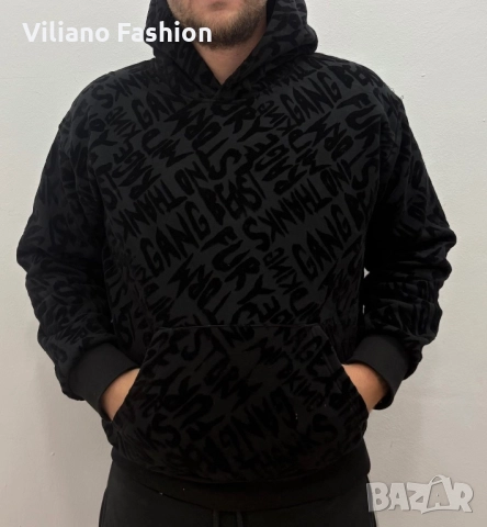 Мъжки суичър с велурена щампа, снимка 3 - Спортни дрехи, екипи - 52255546