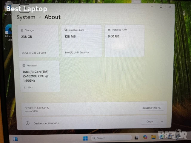 Dell vostro 5490 i5-10210u 8gb 256gb 14” FHD ips laptop лаптоп , снимка 6 - Лаптопи за дома - 51292360