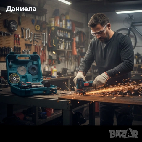 Мини ъглошлайф KraftRoyal 24V 6Ah с безчетков мотор и 2 батерии за бързо и прецизно рязане