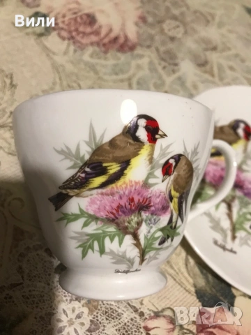 Английска чаша за чай костен порцелан птици, снимка 3 - Чаши - 53076226