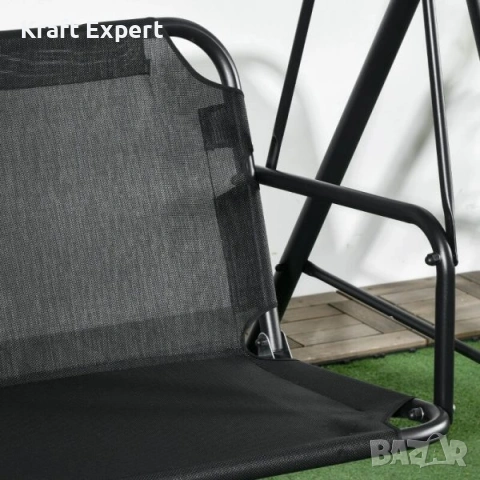 Градинска люлка със сенник – метална конструкция, 170×110×153 см, черна, снимка 4 - Градински мебели, декорация  - 53699251