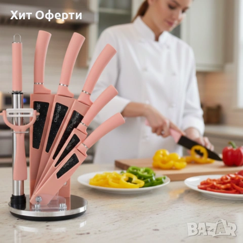 Комплект кухненски н о ж о в е 8 в 1 с въртяща се стойка Cheffinger за подредена кухня