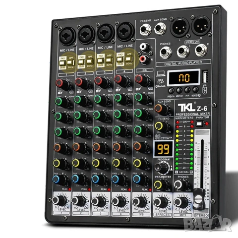 Нов Професионален Аудио Миксер 6 входа + ефекти + LED индикатор смесител HiFi DJ