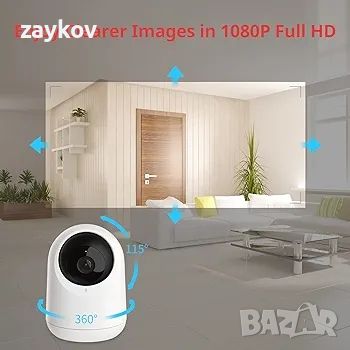 Вътрешна камера за бебефон SwitchBot, 360 градуса 1080P Pan Tilt Smart WiFi, снимка 3 - Камери - 45206443