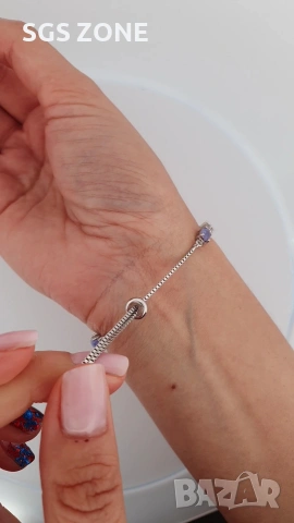 Нежна сребърна гривна с танзанит от Тайланд, снимка 5 - Гривни - 53455054