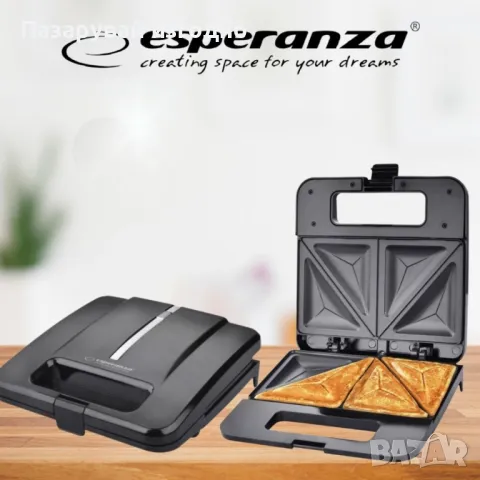 Тостер-сандвич Esperanza EKT010 Parmigiano, 1000W, триъгълник, Черен, 2 ГОДИНИ ГАРАНЦИЯ, снимка 2 - Тостери - 47931322