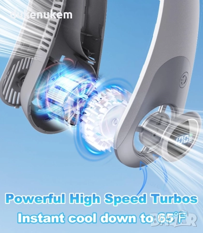 Преносим USB вентилатор за врат, 5 скорости, сив цвят, снимка 5 - Вентилатори - 52398848