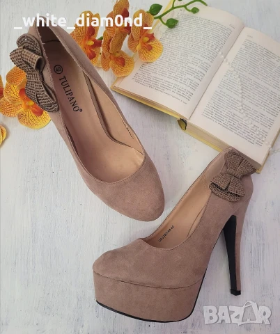 Красиви бежови дамски обувки на ток номер 40