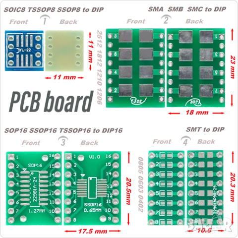 Платка PCB адаптер SMA SMT SOIC8 SOP16 to DIP;Универсална платка 2х8 3х7 4x6 5х7 7х9;Гетинакс 24x12
