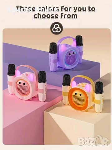 Караоке колона с 2 безжични микрофона със светещи ушички Високоговорител 3 цвята, снимка 13 - Други - 53704186