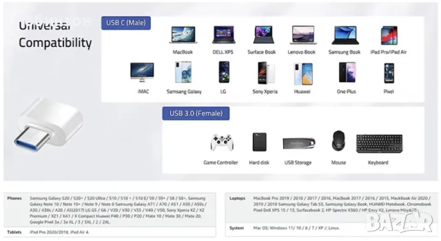 OTG USB 3.0 към USB C преходник адаптер; слушалки, кабел с жак 3,5 мм, сензорен стилус , снимка 3 - Кабели и адаптери - 47448619