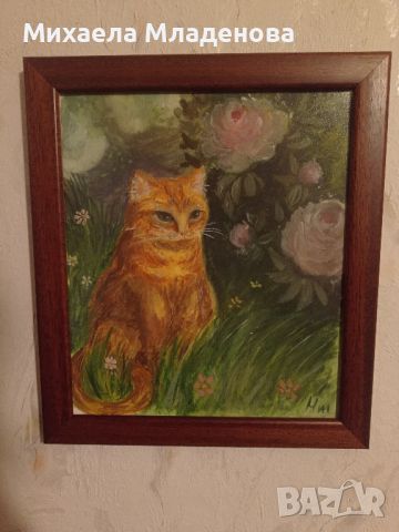 Картина с коте в градина