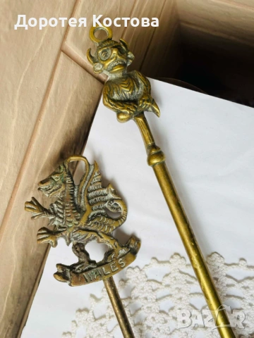 Красиви месингови вилици за камина от Англия, снимка 4 - Антикварни и старинни предмети - 53422512