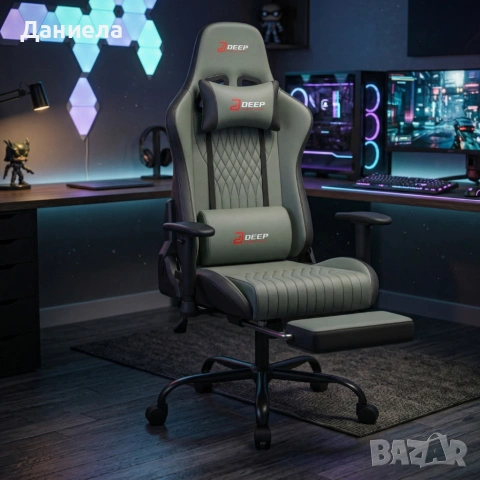 Ергономичен сив геймърски стол с поставка за крака, регулируема височина и 3D подлакътници, снимка 2 - Столове - 54048041