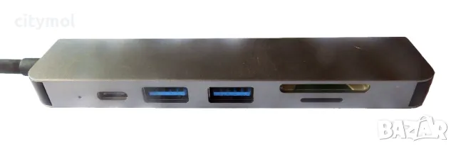 USB C хъб 6в 1, HDMI 4K, 2 USB 3.0 порта, PD, 67 W, четец на SD/TF карти, Алуминиев корпус, снимка 1 - Други - 47140146