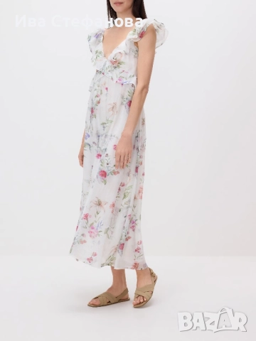  кокетна дълга женствена романтична 100% вискоза елегантна рокля флорален принт цветя волани къдри , снимка 9 - Рокли - 51801473