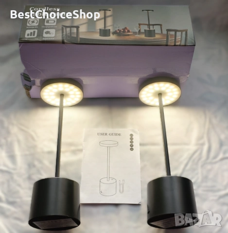 комплект от 2 Безжични ТЪЧ, LED настолни лампи презареждащи 3 цветови режима – Черна 