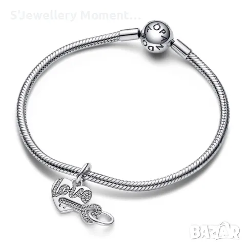 Сребърен талисман Pandora 925 Double Splittable Heart & Key Charm , снимка 2 - Гривни - 47082417