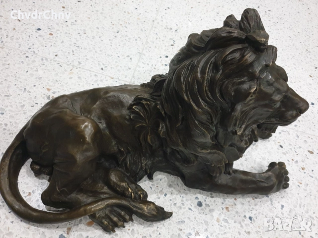 60см-16кг статуя/стара голяма бронзова скулптура/фигура на легнал лъв, снимка 2 - Статуетки - 52804587