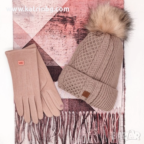 Топъл зимен комплект в розово-Шал, шапка и ръкавици Код на продукта:DAK-0011