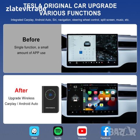 Безжичен Carplay и Android Auto за Tesla MODEL 3 X Y S , 420, снимка 9 - Навигация за кола - 46303844