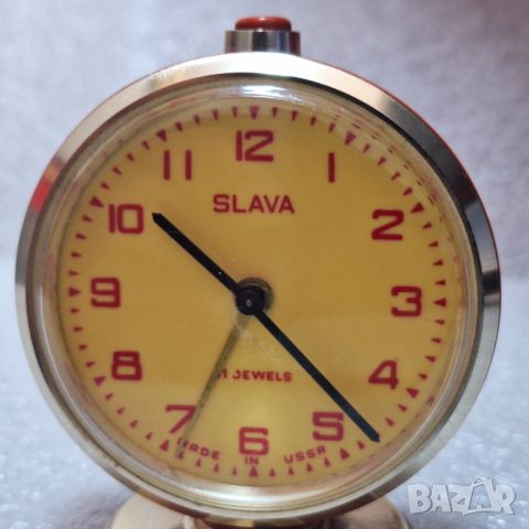 Механичен! Настолен Часовник SLAVA, 11rubis, СССР, снимка 2 - Антикварни и старинни предмети - 45353018