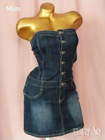 М/L Къса дънкова спортна рокля без презрамки , снимка 3 - Рокли - 54061380