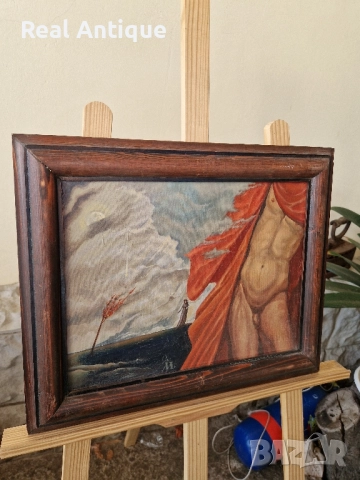 Прекрасна антикварна картина масло върху платно Бг автор , снимка 5 - Картини - 51617841