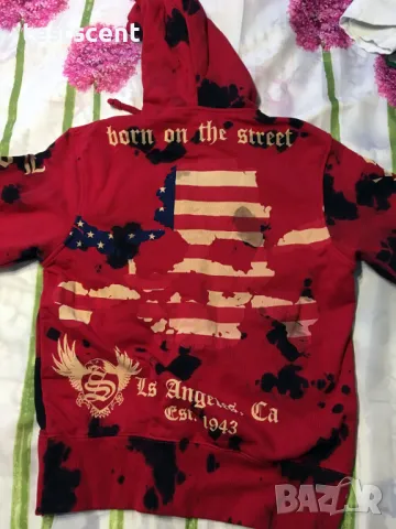 Мъжки суичър SMET Born on the Street Los Angeles California - Red Dye M Medium, снимка 4 - Суичъри - 47427348