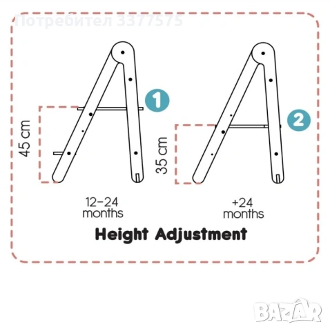 Дървен стол Монтесори стълба кула сгъваема, снимка 2 - Мебели за детската стая - 53907304