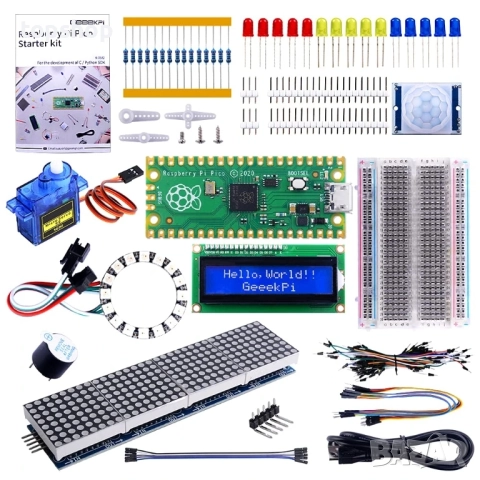 Чисто нов, запечатан GeeekPi Basic Стартов комплект за Raspberry Pi Pico, с платка, I2C 1602 LCD...