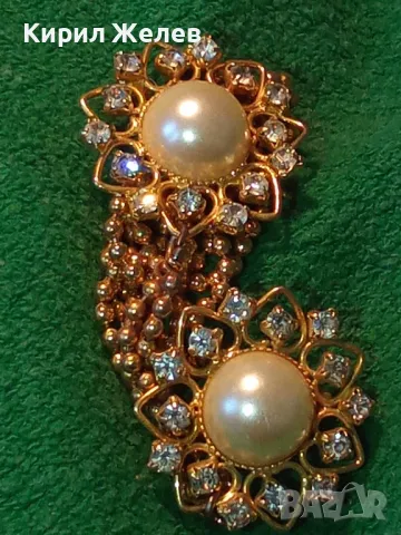 ЕФЕКТНА ПОЗЛАТЕНА ВИНТИДЖ АРТ СТИЛ ДВОЙНА БРОШКА с ВЕРИЖКИ РЯДЪК МОДЕЛ с ИСКРЯЩИ КРИСТАЛИ 75511, снимка 16 - Други - 48734396