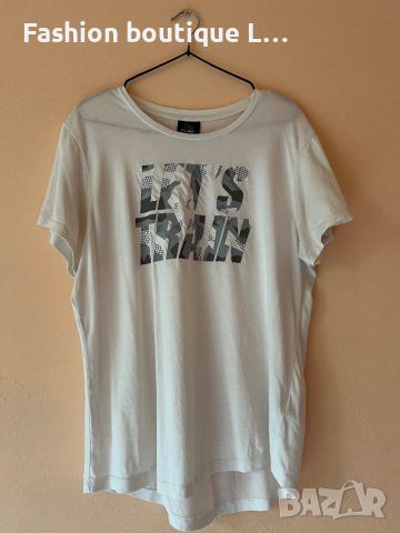 Flair Бяла тениска с щампа Let’s train 90% памук 10% еластант XL размер 🤍, снимка 1 - Тениски - 45421780