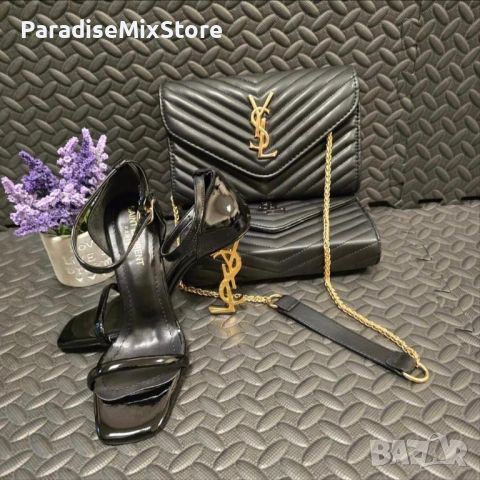 Дамски комплект YSL  Реплика ААА+ черно със златно, снимка 1 - Чанти - 46116023