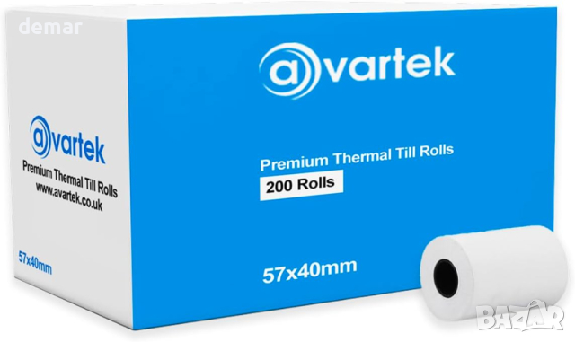 AVARTEK 57 x 40 mm термична хартия за разписки за PDQ машина за кредитни карти, POS и др., 200 ролки, снимка 9 - Консумативи за принтери - 44977250