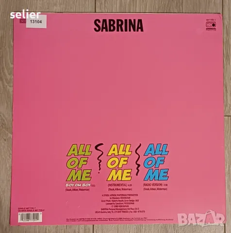 Sabrina ‎– All Of Me (Boy Oh Boy) Maxi Single 12 Немско издание 1988г Състояние на винила:NEAR MINT , снимка 2 - Грамофонни плочи - 48045161