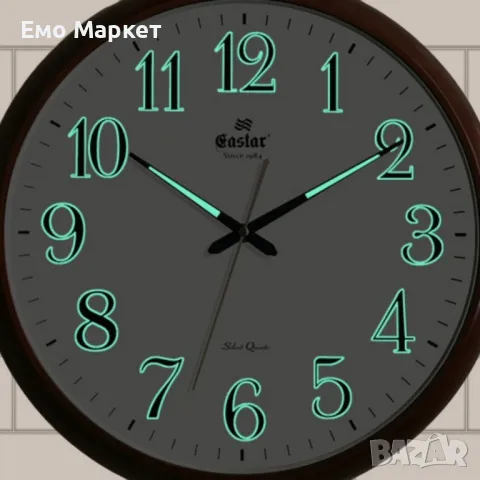 Стенен светещ часовник – Кръгъл, кафяв, безшумен / 30см, снимка 3 - Стенни часовници - 49923289