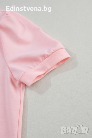 Дамска блуза в розово с къси бухнали ръкави и V-образно деколте, снимка 8 - Други - 46404766