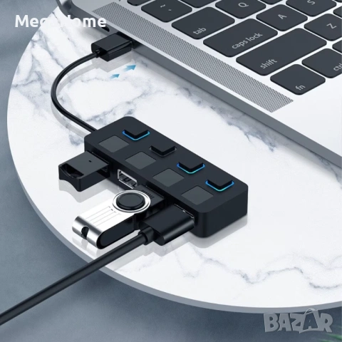 USB разклонител хъб, 4 порта USB 2.0 с индивидуални LED индикатори, 480MBp/s , снимка 4 - Други - 53227906