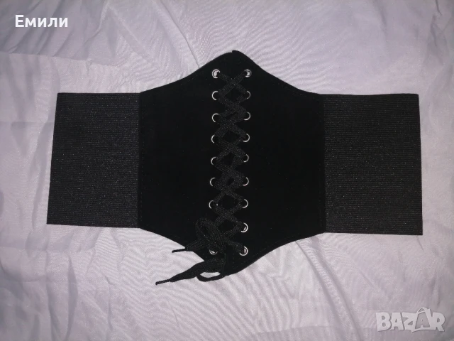 Черен еластичен корсет колан за талия с велур и връзки XS, S и M, снимка 6 - Корсети, бюстиета, топове - 50876588
