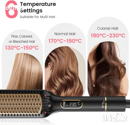 Четка за изправяне на коса, 42 мм, 10 милиона отрицателни йона, 6 температурни настройки, 130°C-230°, снимка 6 - Маши за коса - 50321608