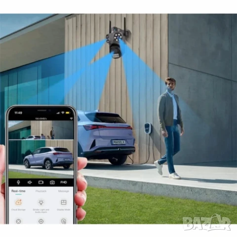 Тройна външна въртяща се WiFi AI камера 9MP с три обектива, ICSee, Черна + 64GB карта, снимка 4 - Комплекти за видеонаблюдение - 51029792